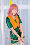 arrow bow_(weapon) cosplay dress feather final_fantasy final_fantasy_v headband lenna_charlotte_tycoon miho pink_hair vest wristband rating:Safe score:0 user:pixymisa