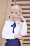 blonde_hair blouse braid cosplay fate/series fate/stay_night hino_(ii) saber shinai skirt rating:Safe score:0 user:nil!