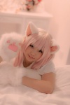 animal_ears bed blouse cat_ears cosplay enacat_(white_version) enako original paw_gloves pink_hair twintails rating:Safe score:0 user:nil!