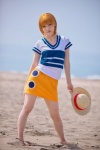 beach cosplay kuuya miniskirt nami_(one_piece) ocean one_piece orange_hair skirt straw_hat tshirt rating:Safe score:2 user:nil!