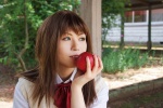 apple blouse cosplay ikkitousen kohinata_rei miniskirt plaid pleated_skirt school_uniform skirt sonsaku_hakufu sweater_vest rating:Safe score:0 user:nil!