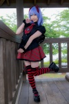 blouse blue_hair bow cosplay croptop lenfried miniskirt remilia_scarlet skirt thighhighs touhou twintails wings zettai_ryouiki rating:Safe score:2 user:nil!