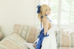 ahoge blonde_hair choker cosplay dress elbow_gloves fate/series fate/stay_night forest_(photoset) gloves hairbow saber thighhighs usakichi rating:Safe score:2 user:nil!