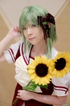 cosplay green_hair hair_ribbon ryuuna sailor_uniform school_uniform shigure_asa shuffle! sunflowers rating:Safe score:1 user:nil!