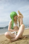 barefoot beach cc code_geass cosplay green_hair monokini mosaic_kakera ocean one-piece_swimsuit straw_hat swimsuit tatsuki twin_braids rating:Safe score:1 user:nil!