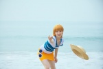 beach cosplay kuuya miniskirt nami_(one_piece) ocean one_piece orange_hair skirt straw_hat tshirt rating:Safe score:0 user:nil!