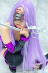 blindfold chains choker cleavage cosplay detached_sleeves dress fate/series fate/stay_night knives makiron pantyhose purple_hair rider thighhighs zettai_ryouiki rating:Safe score:0 user:nil!