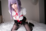 atsuki bed black_legwear blouse bound cosplay dagashi_biyori dagashi_kashi hairband pantyhose purple_hair shibari shidare_hotaru skirt suspenders rating:Safe score:0 user:nil!