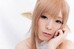 akitsu_honoka asuna_(sao) blonde_hair cosplay elf_ears halter_top sword_art_online rating:Safe score:1 user:pixymisa