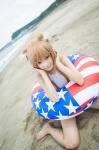 animal_ears beach cosplay horo inner_tube ocean one-piece_swimsuit orange_hair rococo spice_and_wolf swimsuit whistle_around_the_world wolf_ears rating:Safe score:1 user:nil!
