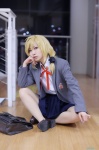 blazer blonde_hair blouse bookbag cosplay gekkan_shoujo_nozaki-kun hyuuga pantyhose pleated_skirt ponytail school_uniform sheer_legwear skirt yuzuki_seo rating:Safe score:1 user:nil!