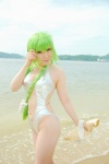 beach cc code_geass cosplay green_hair monokini mosaic_kakera ocean one-piece_swimsuit straw_hat swimsuit tatsuki twin_braids rating:Safe score:1 user:nil!