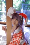 animal_ears bunny_ears cleavage cosplay enako purple_hair reisen_udongein_inaba robe touhou rating:Safe score:1 user:nil!