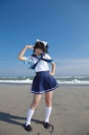 beach cosplay enako enaplus hairbow kneesocks love_plus ocean pleated_skirt ponytail sailor_uniform school_uniform skirt takane_manaka rating:Safe score:0 user:nil!