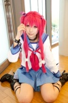 angel_beats! ayano_yuura belts boots bow chains collar cosplay hair_ribbons pleated_skirt red_hair sailor_uniform scarf school_uniform skirt tail twintails yui_(angel_beats!) rating:Safe score:0 user:pixymisa