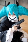 amamiya_tsubasa aqua_eyes aqua_hair cosplay gun hairbows hatsune_miku mask overcoat vocaloid rating:Safe score:0 user:pixymisa