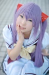 cosplay natsume_megumi pleated_skirt primula purple_hair sailor_uniform school_uniform shuffle! skirt thighhighs twintails vest rating:Safe score:1 user:nil!