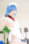 apron blue_hair cosplay eyepatch gloves hairband ikkitousen kibashi maid maid_uniform panties ryomou_shimei thighhighs white_legwear rating:Safe score:0 user:nil!