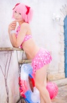beach_ball bikini_top cosplay hair_ribbons inner_tube kaname_madoka mashiro_yuki miniskirt pink_hair puella_magi_madoka_magica skirt swimsuit twintails rating:Safe score:1 user:nil!