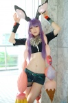 animal_ears bunny_ears cosplay croptop denim getsumento_heiki_miina kurosuzu_erika purple_hair shiwasu_mina shorts tshirt rating:Safe score:2 user:nil!