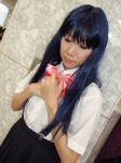 aotsuki_riku blue_hair cosplay furude_rika higurashi_no_naku_koro_ni school_uniform suspenders rating:Safe score:0 user:nil!