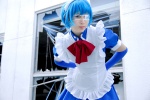 apron blue_hair cosplay elbow_gloves eyepatch gloves ikkitousen kohinata_rei maid maid_uniform ryomou_shimei rating:Safe score:0 user:nil!