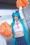 aqua_hair cheerleader_uniform collar cosplay detached_sleeves hair_ribbons hatsune_miku miniskirt mogu pleated_skirt pom_poms sing_and_smile_(vocaloid) skirt tie tubetop twintails vocaloid rating:Safe score:0 user:pixymisa