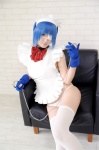 apron blue_hair cosplay eyepatch gloves hairband handcuffs ikkitousen kibashi maid maid_uniform panties ryomou_shimei thighhighs white_legwear rating:Safe score:2 user:nil!