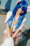 animal_ears blue_hair cat_ears cosplay croptop ikkitousen itsuki_akira kanu_unchou paw_gloves pleated_skirt sailor_uniform school_uniform skirt rating:Safe score:4 user:nil!