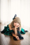 blonde_hair choker cosplay dress idolmaster idolmaster_cinderella_girls takagaki_kaede thighhighs tiered_skirt uri zettai_ryouiki rating:Safe score:1 user:nil!