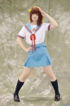 cosplay hairband hair_ribbons kneesocks moco pleated_skirt sailor_uniform school_uniform skirt suzumiya_haruhi suzumiya_haruhi_no_yuuutsu rating:Safe score:3 user:nil!
