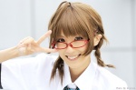 ahoge akizuki_ritsuko blouse chamaro cosplay glasses idolmaster school_uniform tie twintails rating:Safe score:0 user:nil!