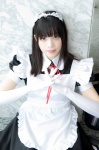 apron cosplay elbow_gloves gloves hairband maid maid_uniform miremire original ribbon_tie striped thighhighs rating:Safe score:0 user:pixymisa