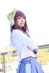 angel_beats! blouse cosplay green_eyes hairband hairbow nakamura_yuri nekosuke pleated_skirt purple_hair scarf_tie skirt rating:Safe score:0 user:pixymisa