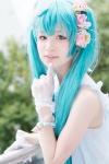 aqua_hair cosplay flowers gloves hairbow hatsune_miku kii_anzu lingerie twintails vocaloid rating:Safe score:0 user:pixymisa