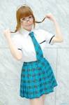 ahoge akizuki_ritsuko blouse chippi cosplay glasses idolmaster pleated_skirt school_uniform skirt tie twin_braids rating:Safe score:0 user:nil!