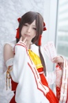 blouse cosplay detached_sleeves hairbow hakurei_reimu hino_(ii) miko miniskirt skirt touhou rating:Safe score:0 user:nil!