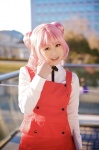 blouse cosplay hair_buns hidamari_sketch hiro_(hidamari_sketch) jumper kinomi miniskirt pink_hair pleated_skirt ribbon_tie skirt rating:Safe score:0 user:pixymisa