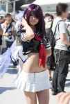 cosplay croptop ikkitousen itsuki_akira kanu_unchou pleated_skirt purple_hair sailor_uniform school_uniform skirt rating:Safe score:5 user:nil!