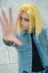 android_18 blonde_hair cosplay denim dragonball houtou_singi miniskirt skirt tshirt vest rating:Safe score:0 user:nil!