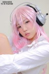 blouse cosplay headphones natsumi_(ii) nitro_super_sonic pink_eyes pink_hair super_soniko rating:Safe score:2 user:pixymisa