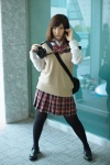 black_legwear blouse bowtie camera misosoup pantyhose pleated_skirt skirt sweater rating:Safe score:0 user:pixymisa