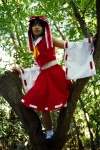 blouse cosplay detached_sleeves hairbow hakurei_reimu matsunaga_ayaka miko skirt socks touhou rating:Safe score:0 user:nil!