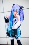 anti_the_infinite_holic_(vocaloid) blue_hair cosplay detached_sleeves dress hair_ribbons hatsune_miku headset kirimu thighhighs tie tiered_skirt twintails vocaloid zettai_ryouiki rating:Safe score:1 user:pixymisa