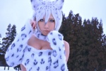 bikini_top cat_hood cleavage cosplay fingerless_gloves multi-colored_hair non original snow_leopard swimsuit rating:Safe score:2 user:nil!