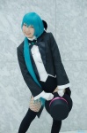 aqua_hair blazer cosplay dress_shirt fishnet_pantyhose gloves hatsune_miku kei leotard pantyhose ponytail project_diva thighhighs top_hat vocaloid rating:Safe score:0 user:nil!