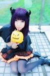 cosplay dress garters horns original purple_hair rinami thighhighs zettai_ryouiki rating:Safe score:5 user:nil!