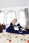 apron asazumi_yuumi bed blonde_hair choker cleavage cosplay dress hairband holly maid maid_uniform thighhighs wataridori_ni_yadorigi_wo rating:Safe score:0 user:nil!