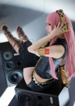 aira boots cosplay default_costume detached_sleeves dress headset megurine_luka pink_hair sleeveless_blouse thighhighs vocaloid rating:Safe score:2 user:lolzin