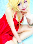 blonde_hair cleavage cosplay dress momoiro_reku pantyhose panty_(psg) panty_&_stocking_with_garterbelt rating:Safe score:0 user:nil!